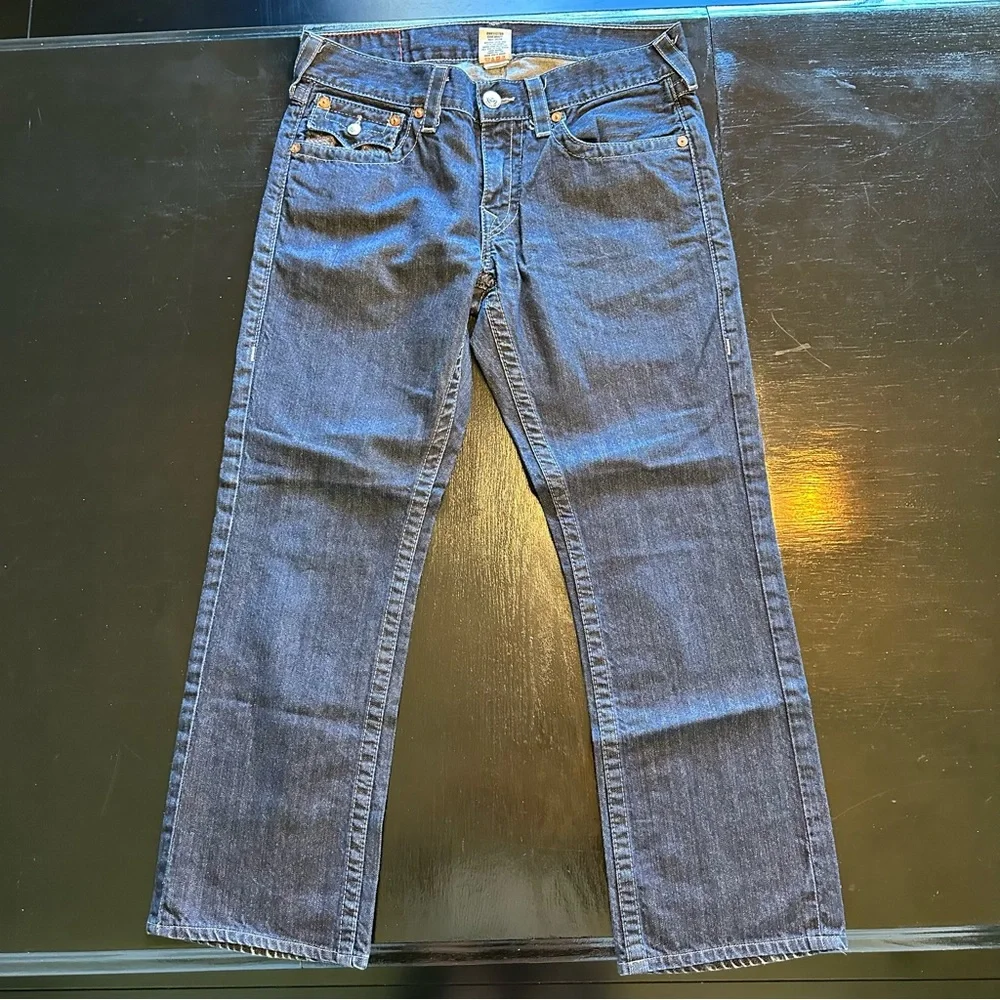 True Religion Ricky Size 34 Classic Relaxed Straight  Dark Wash Flap Pocket
